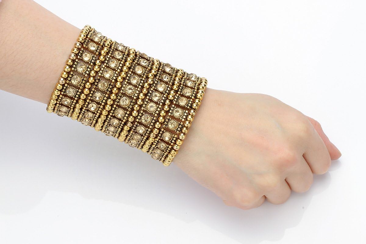 Szxc Womens Ballroom Rhinestone Stretch Cuff Bracelets Fit Wrist Circumference from 6.5" to 7.8" - Lead & Nickle Free - Image 4