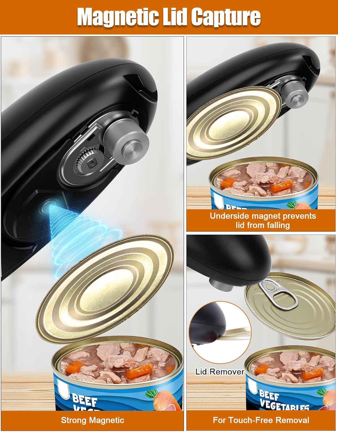 YUET Electric Can Opener, Battery Powered Automatic One-Touch Can Opener with Magnetic Lid Lifter, Universal Electric Tin Opener for Round Oval Square Cans, 4 AA Batteries Required (Not Included)