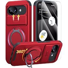 JAME for Google Pixel 10A Case, Ring Holder Stand Kickstand, Slide Camera Cover with Screen Protector, Dual-Layer Shockproof Protective, Magnetic Accessory Friendly Google Pixel 10a Phone Case, Red