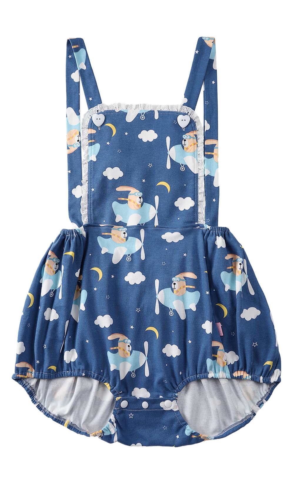 CutiePlusU Cotton Short Overalls Shortalls Button Crotch Onesie for Women- Printed Overalls: 4X-Large Bunny Pilot