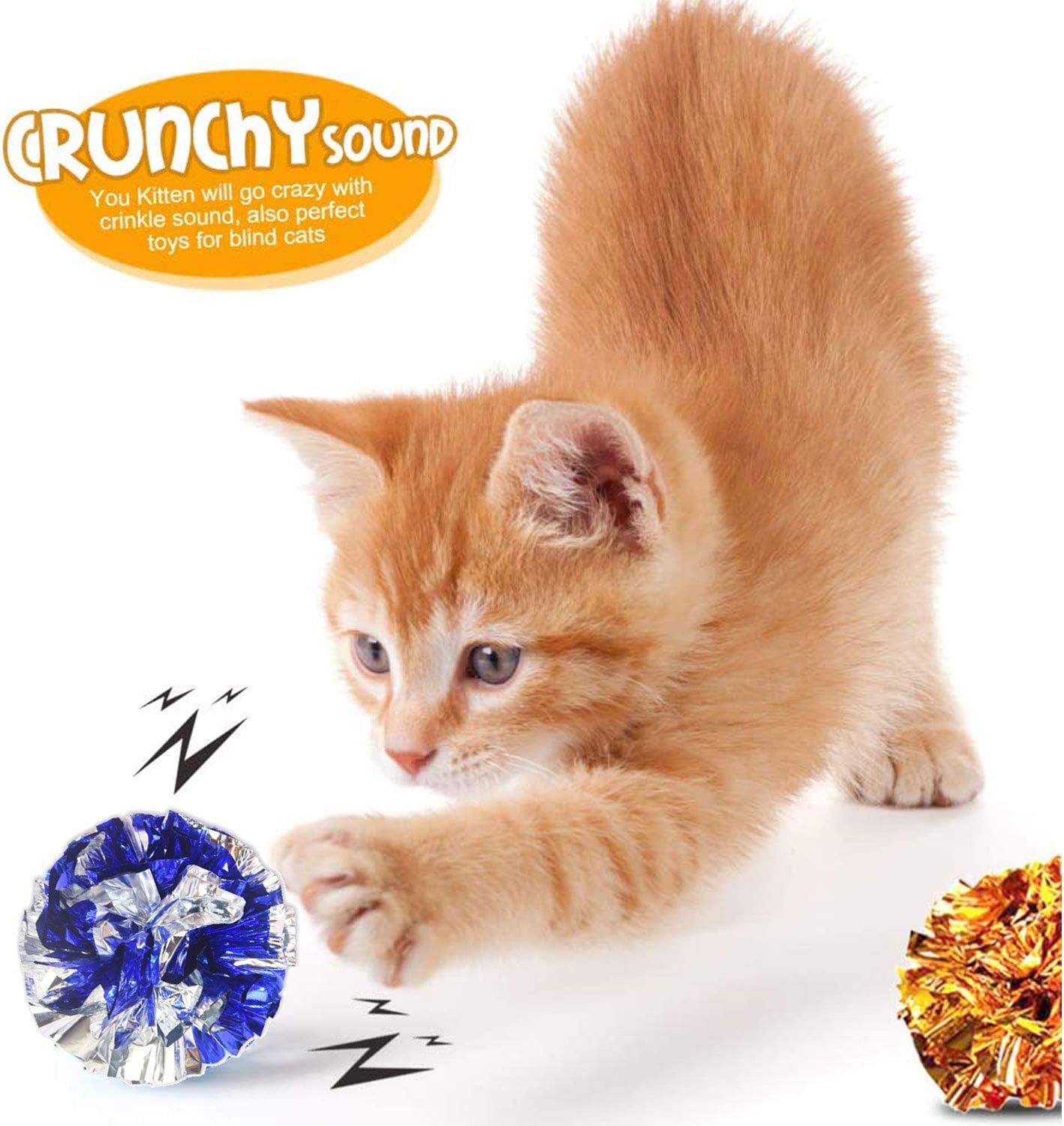 6 Pack Crinkle Balls for Cats(Large Size 2.36 in), 3 Color Cat Crinkle Ball Crinkle Cat Toys for Indoor Cats