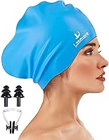 Vista 15 de Large Long Hair Swim Cap with Extra Room for Women Men, Silicone Swimming Cap for Long Thick Hair with Ear Plugs Nose Clip Set, Adult Waterproof