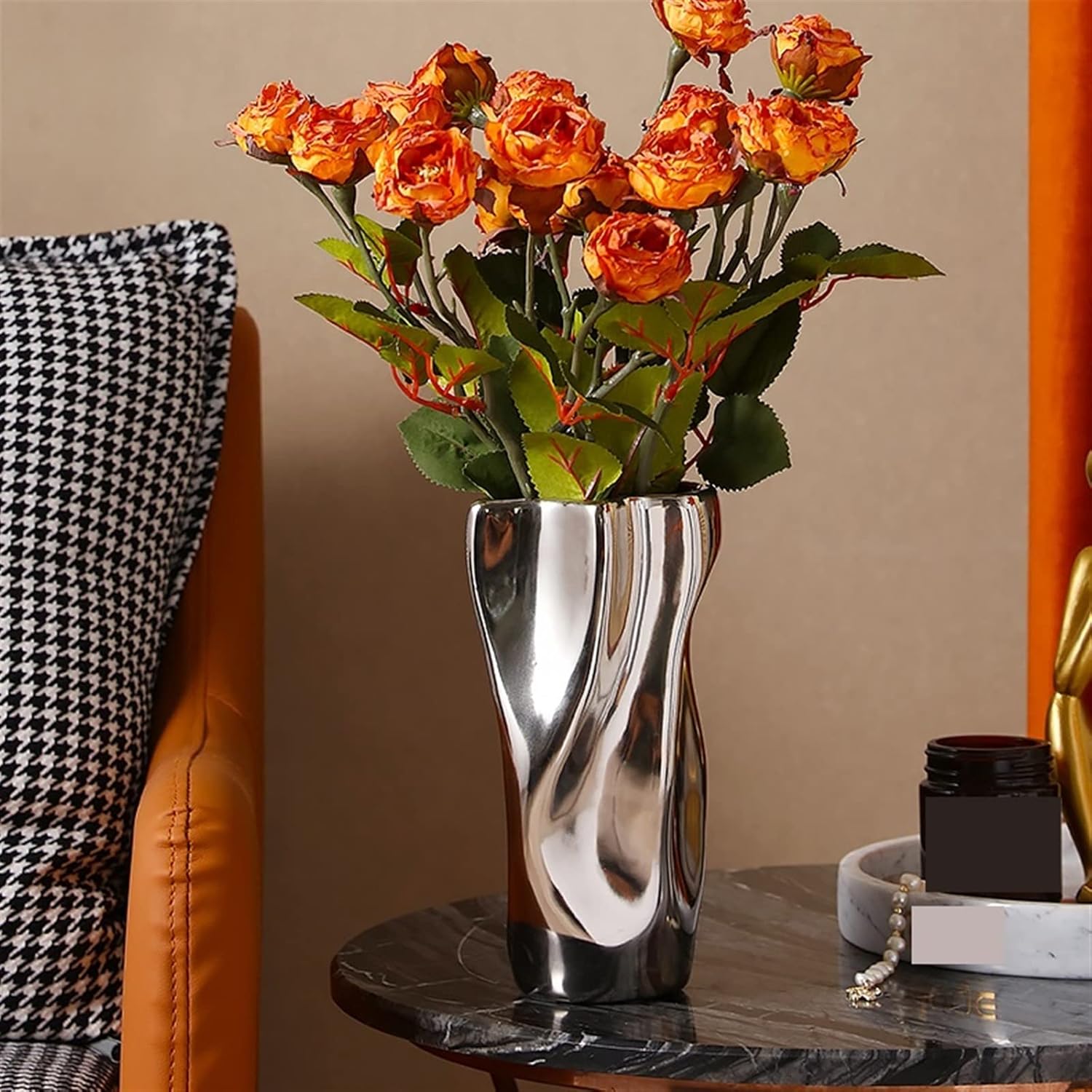 清時代中期 古染付 牡丹花鳥鹿紋様 磁器大花瓶 高さ58cm ダリア青と白