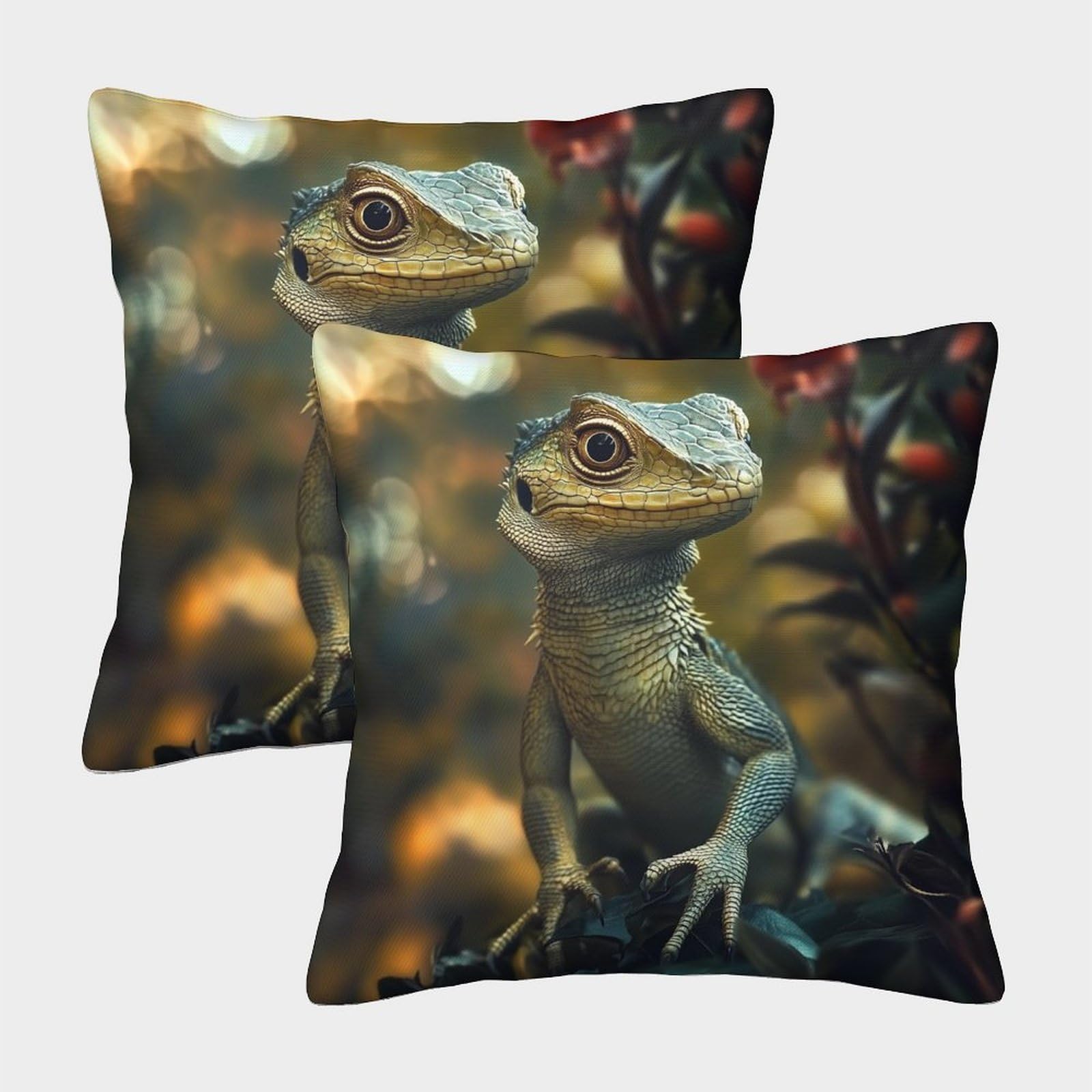 kaiyun 2 Pack Mysterious Lizard,Wildlife Pillow Case 45x45cm Throw Pillow Case,Modern Decoration Pattern for Terrace Sofa Bedroom Indoor Outdoor Party