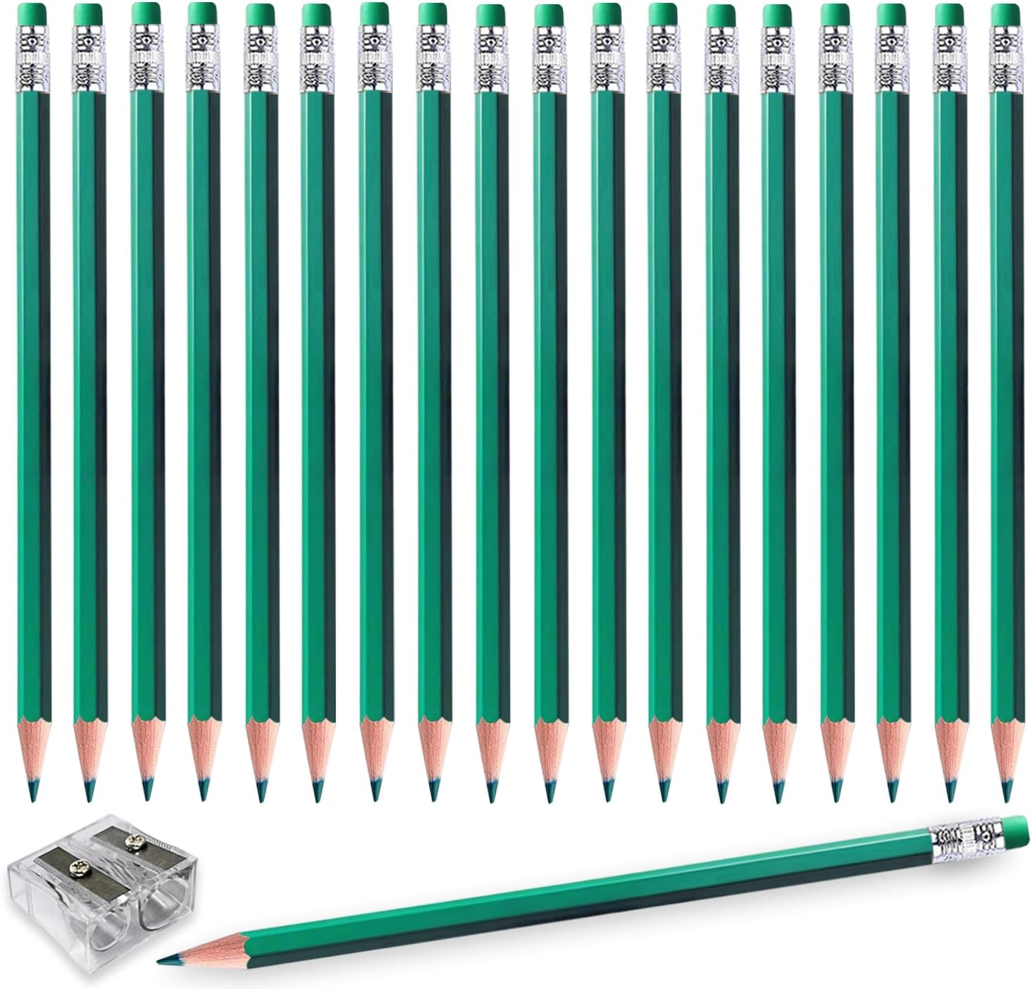 Adhere 25pcs Checking Pencils Erasable colored Pencils Pre-Sharpened #2 HB,for Checking Tests Grading,Map Coloring, editing Office Favors,including a Free sharpener. (Green)