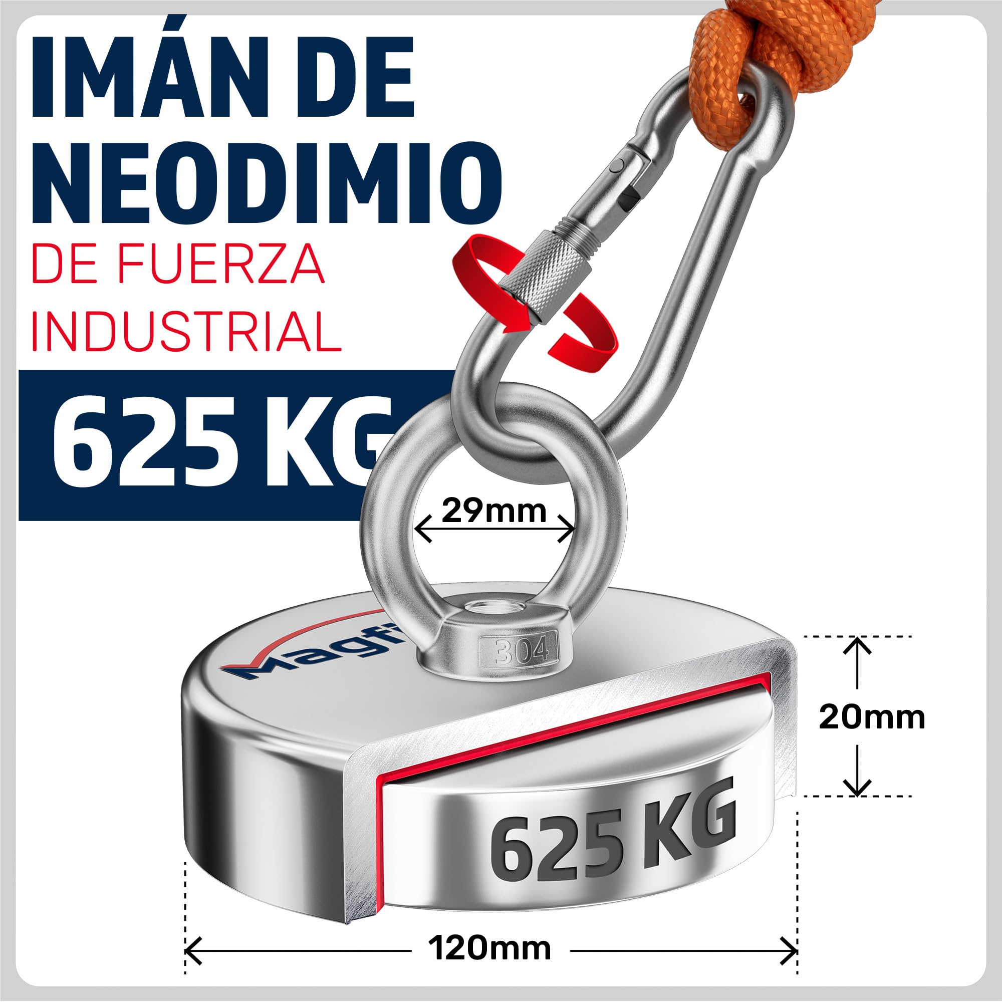 MAGFISHION Juego de Pesca Magnética - Fuerza de Atracción 625KG - Ø120mm - Imanes Neodimio Potentes con 2 Cuerdas & Guantes - Iman de Neodimio