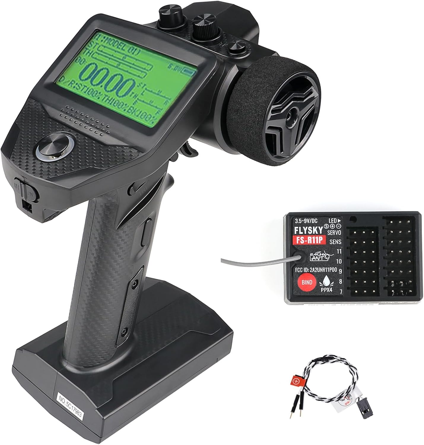 Flysky FS-G7P+ Transmitter, 2.4GHz 10CH New Upgrades FS-G7P Transmitter with FS-R11P Receiver Combo, Upgraded Memory, Foam Wheel, Lightweight, Wide-View UI, Type-C & 300m+ Range