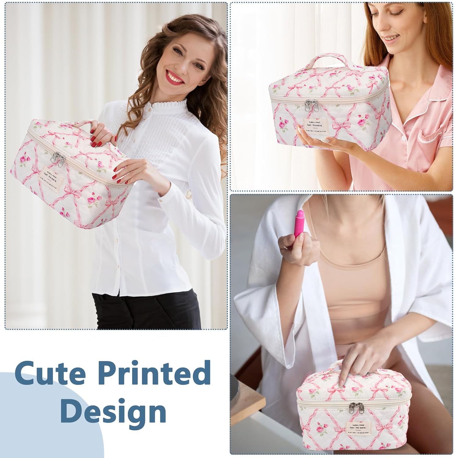 Gosect Large Makeup Bag, Cute Cosmetic Bag for Women Girls, Floral Coquette Aesthetic Toiletry Bag, Travel Make Up Organizer Bag (Pink Butterfly) thumbnail