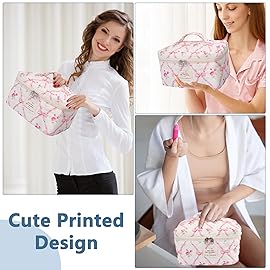 Gosect Large Makeup Bag, Cute Cosmetic Bag for Women Girls, Floral Coquette Aesthetic Toiletry Bag, Travel Make Up Organizer Bag (Pink Butterfly)