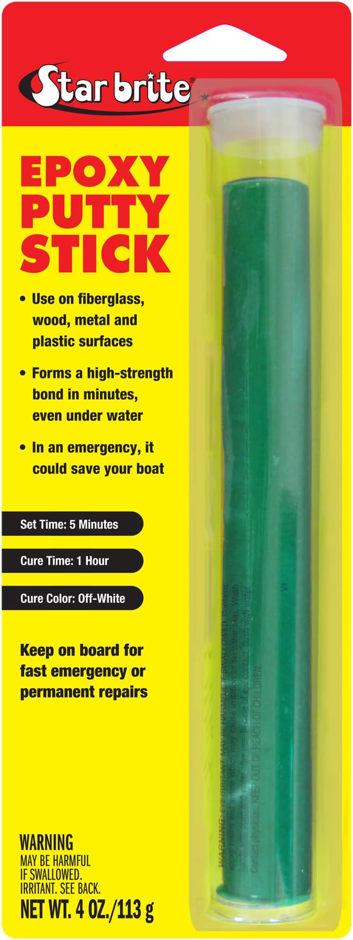 STAR BRITE Epoxy Putty Stick 113 g - Easy, Fast, Permanent Repairs Even Underwater - Repair Boat Hulls, Decks, Pools, Spas, Hot Tubs, Leaking Gaskets, Tanks, Gutters & More