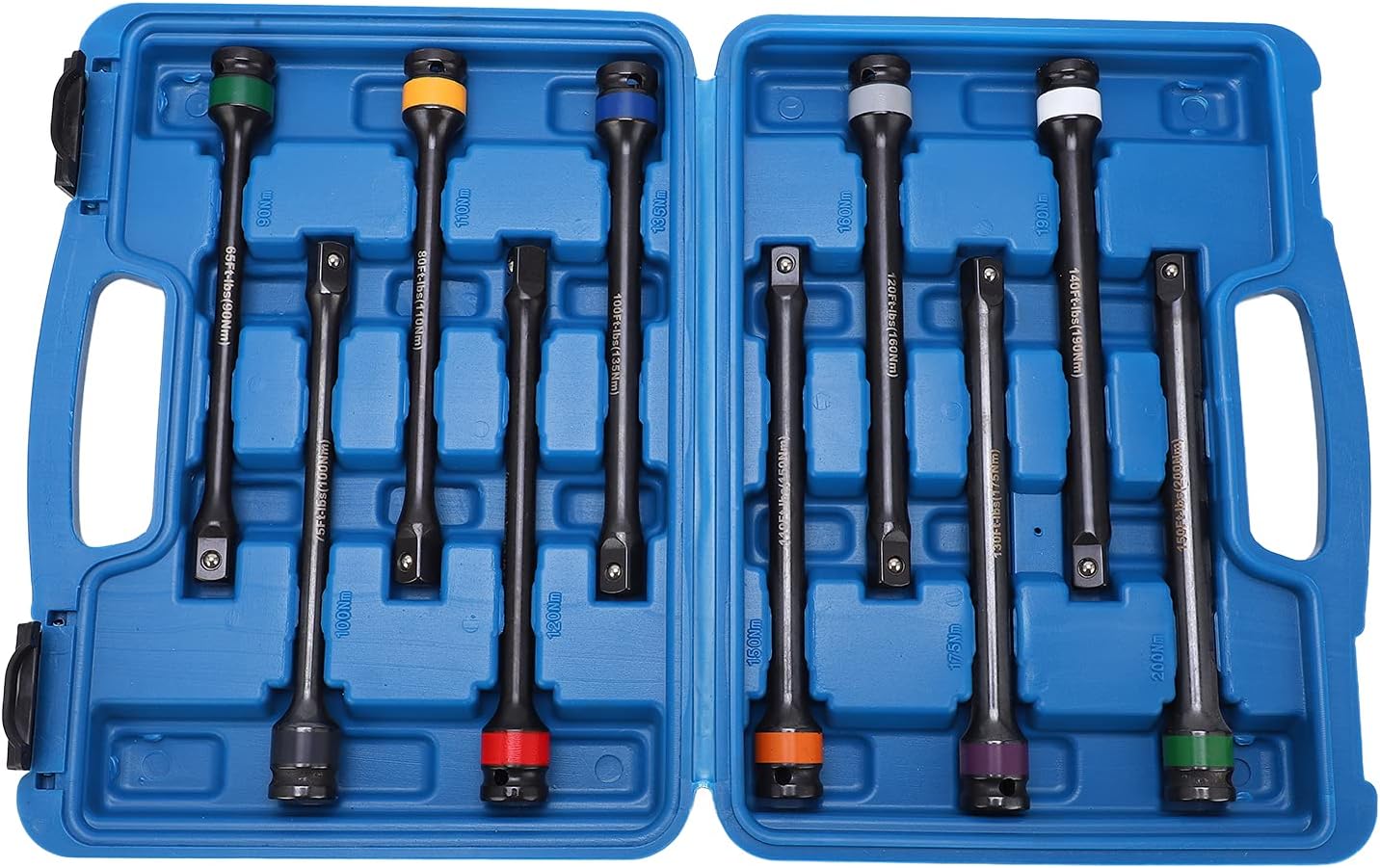 Torsion Limiting Extension Bar Set Heavy Duty Durable Molybdenum Steel Color Coded 10Pcs Toolkit for Universal Automotive Mechanical Work