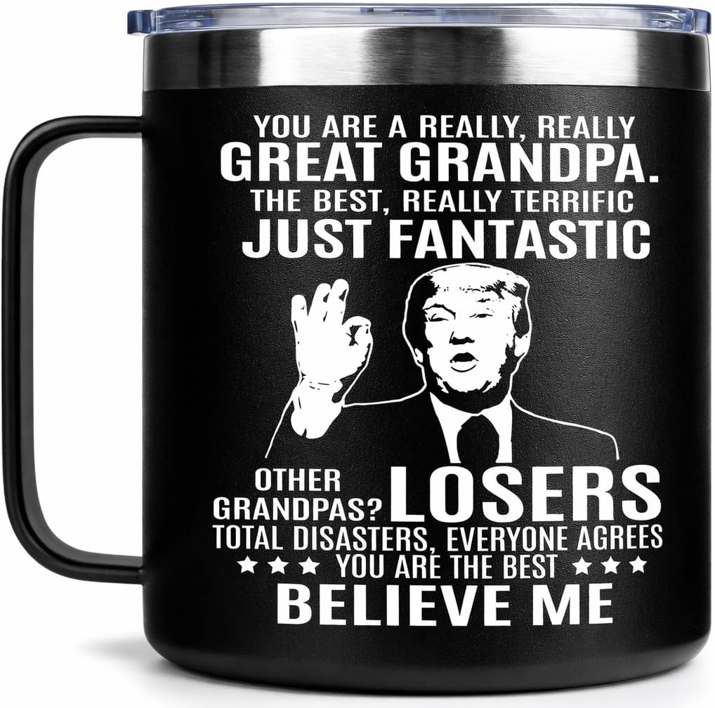 Funny Grandpa Gifts - 14oz Insulated Coffee Mug, Stainless Steel Tumbler with Lid, Birthday, Christmas & Fathers Day Gift for Grandpa