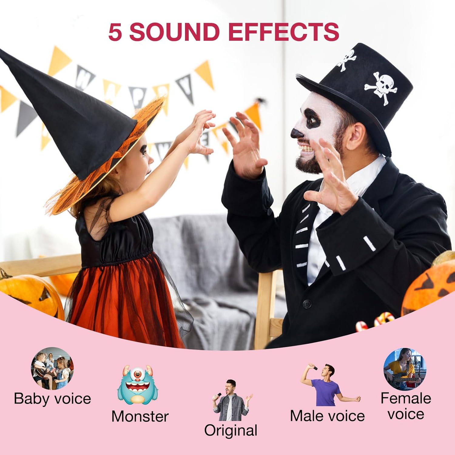 Karaoke Machine for Kids, Portable Bluetooth Speaker with Wireless Microphone & RGB Lights, Magic Voice Effects for 3-12+ Girls Christmas Home Party (Pink) - Image 3
