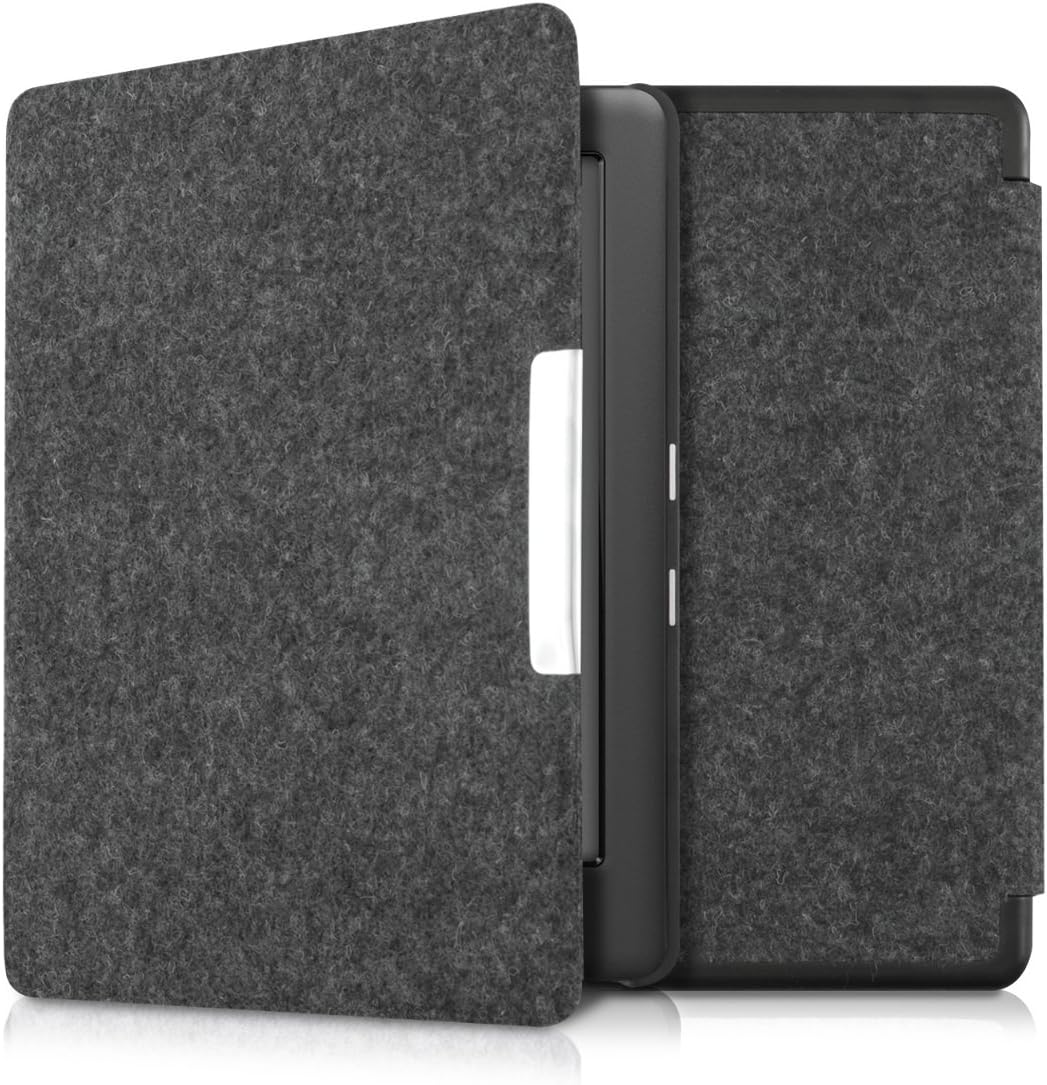 kwmobile Case Compatible with Kobo Glo HD/Touch 2.0 - Book Style Felt Fabric Protective e-Reader Cover - Dark Grey