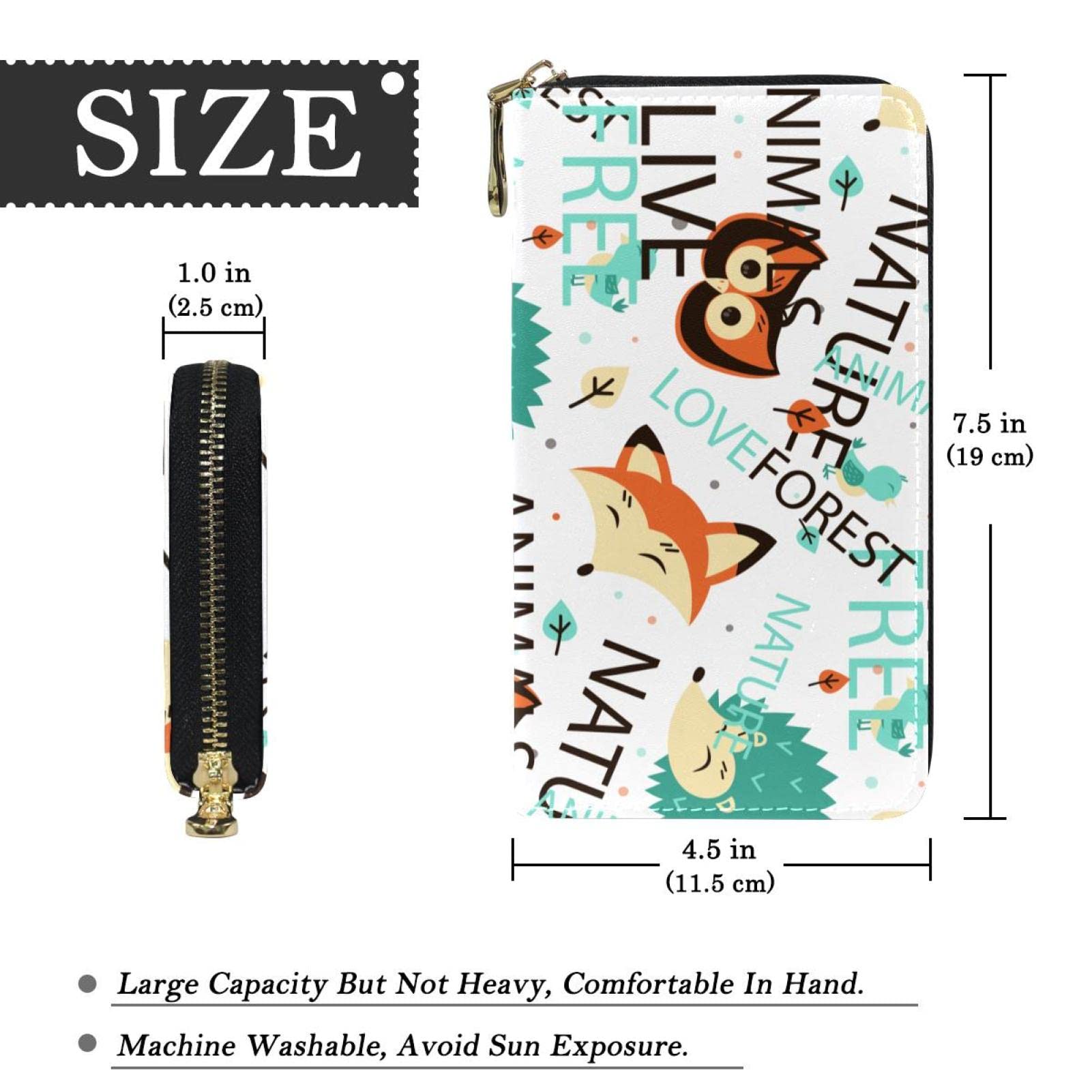 Cartera larga de cuero con cremallera para personalizar las palabras de animales, Varios colores, 20.5x2.5x11.5cm/8.07x1x4.53 in, Classic