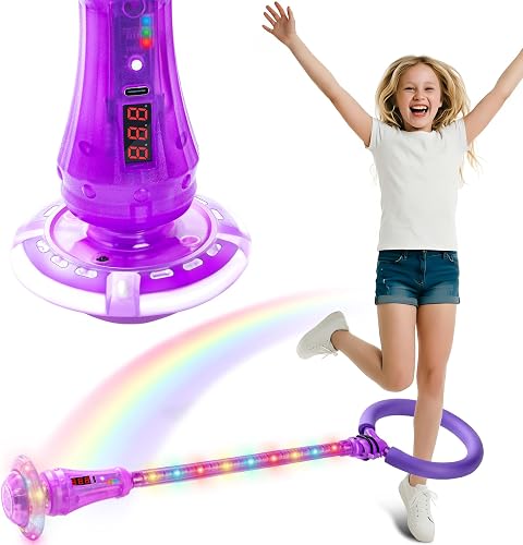 Skip Ball for Kids, Purple Foldable LED Digital Counter Flashing Ankle Skip It Jump Ball, Indoor Outdoor Fitness Swing Toy for Boys Girls Age 5+