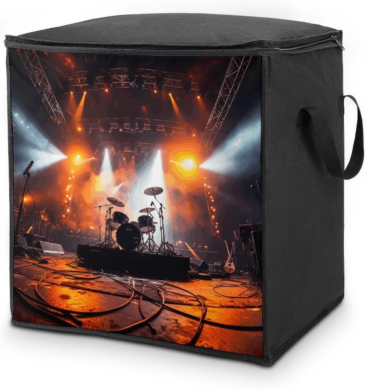 Rock Concert Stage Storage Bag with Zippers And Handle Extra Large Bedding Comforter Storage Bag Foldable Blanket Storage Bags Fabric Moving Bags for Closet Organizer (70L)