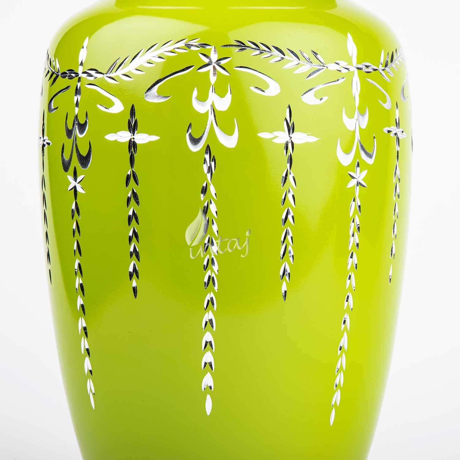 INTAJ Royal Cremation Urn for Human Ashes - Adult Funeral Urn Handcrafted - Diamond Cut Affordable Urn for Ashes Engrave - Large Burial Urn Deal (Lime Green, Adult (10H x6W) 200 lbs)