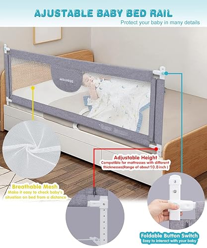 Miniatura 3 de Barandilla de cama para niños pequeños de 58 pulgadas de largo barandilla protectora de bebé con tela transpirable tamaño Queen 58 pulgadas paquete