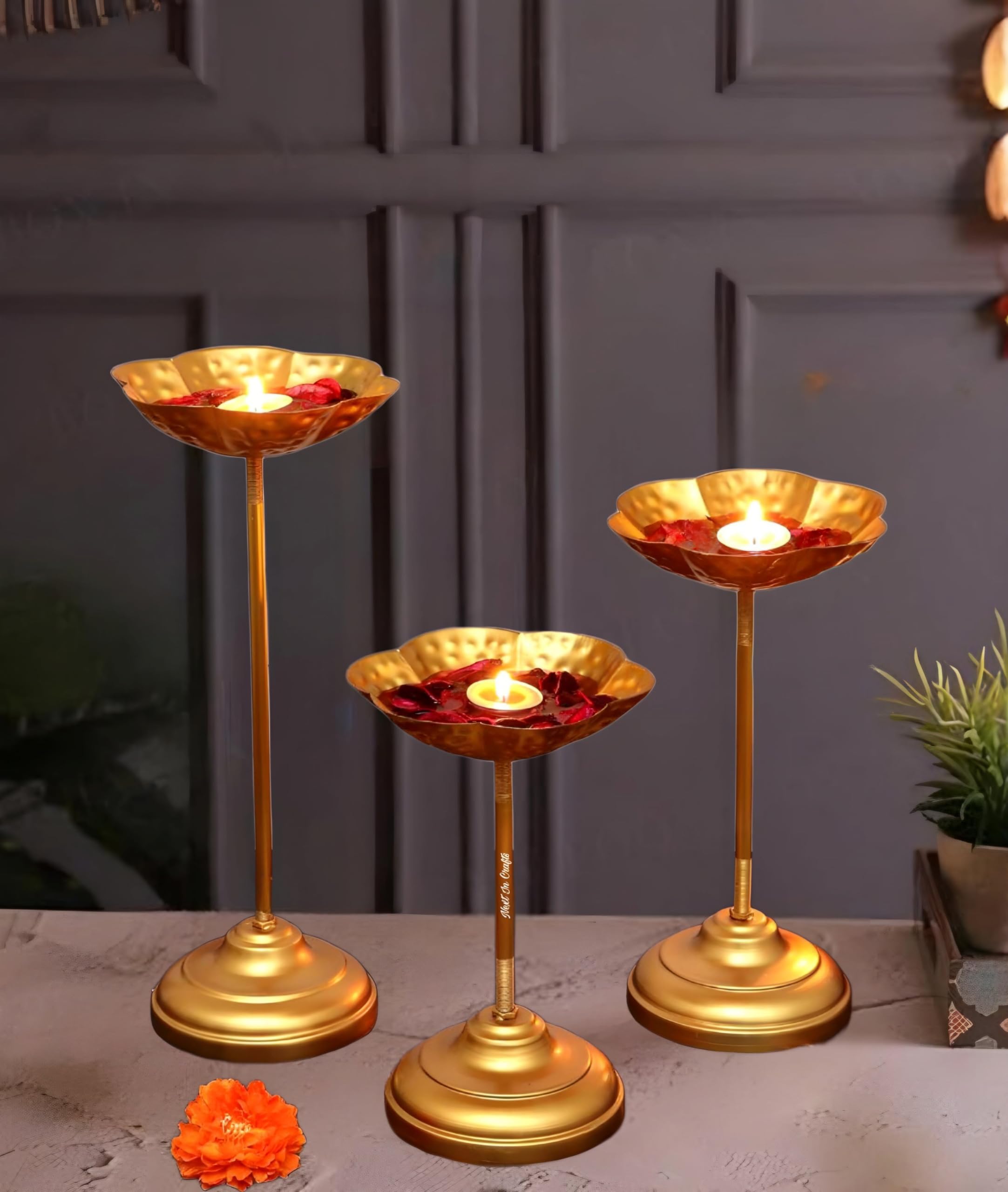 Next In Crafts Decorative Urli Bowl Tealight Holder Stand | Set Of 3 For Decoration Floating Diya Home Decor Showpiece Diwali And Pooja (Set 3), Gold (B0CRS3ZH5H) Amazon Price History, Amazon Price Tracker
