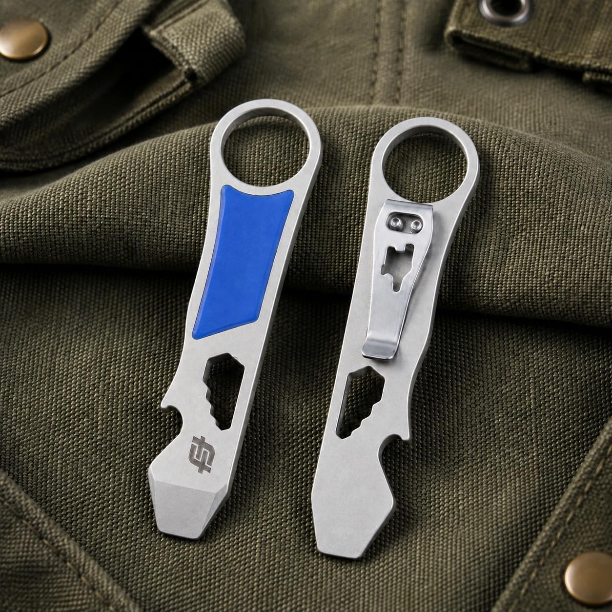 EDC Pry Bar Multitool with Pocket Clip, Bottle Opener, Satin Blue Resin image 2