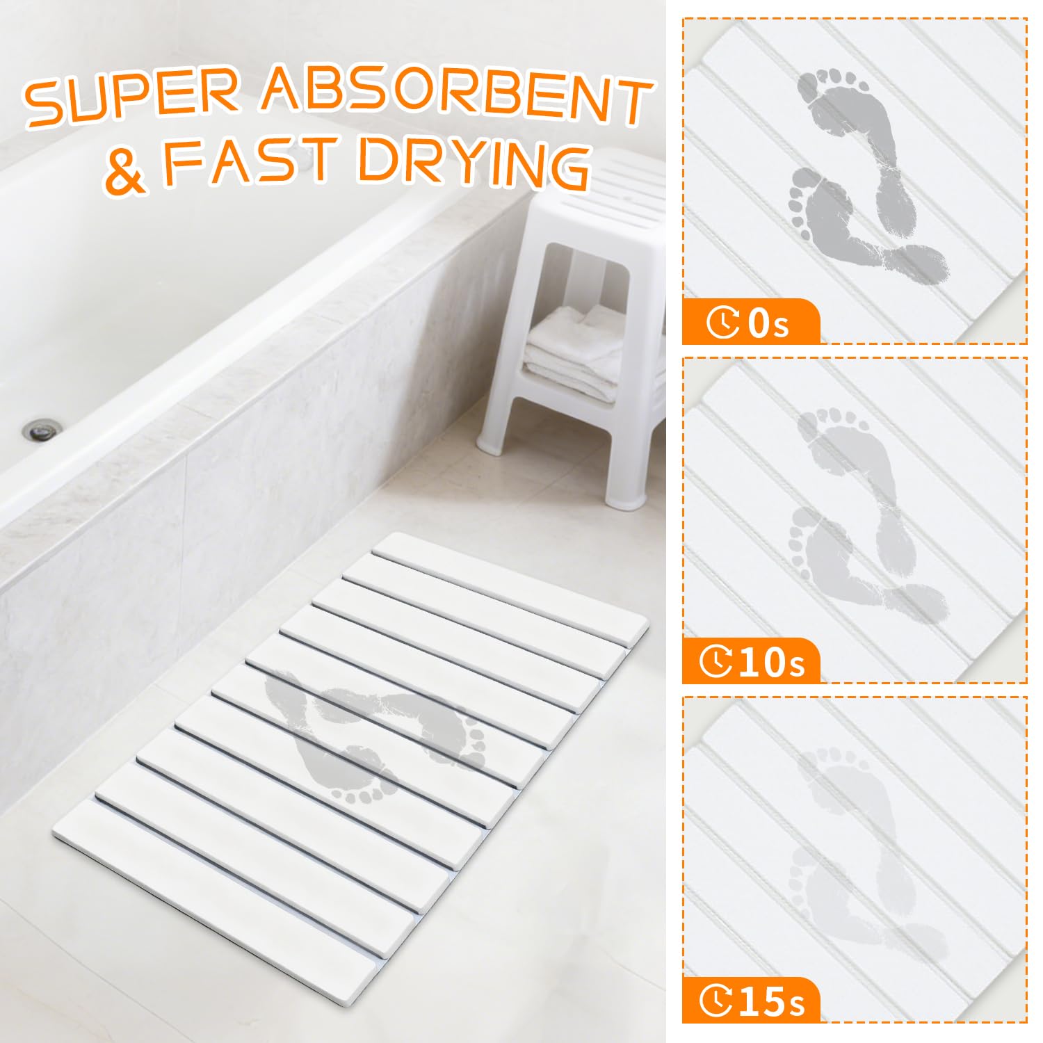 Alfombrilla de baño, Alfombrilla de baño de Piedra, de Secado rápido, se Puede Utilizar en la Cocina, Plegable para el Almacenamiento, Alfombrilla de Goteo (Blanco)