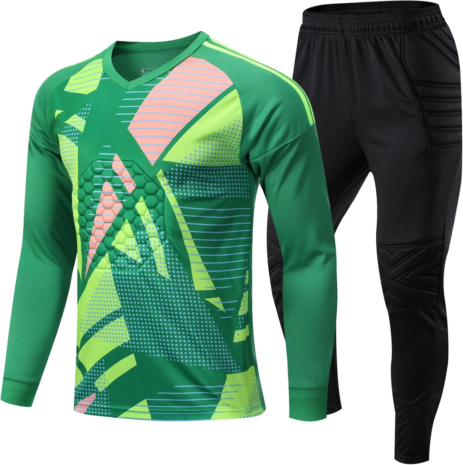 Boys goalie jersey youth Padded Goalkeeper Soccer Jersey and Pants Long Sleeve Goalie Uniform Kit for Kids