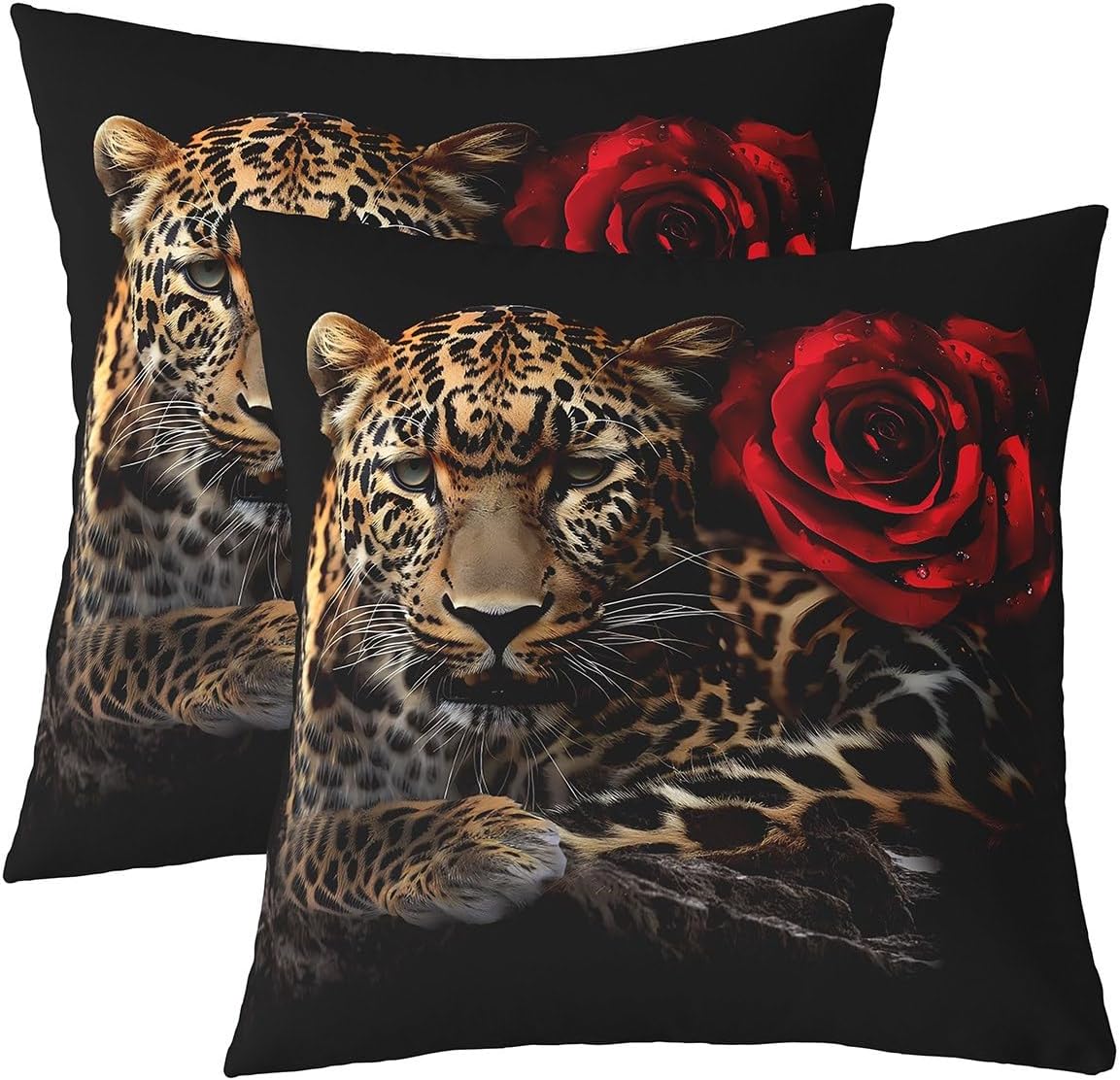 Leopard Rose Pillow Covers 24x24 Set of 2 Cheetah Floral Print Decorative Throw Pillow Covers Cases Home Decor Wild Animal Botanical Flowers Pattern Red Brown Cushion Case for Couch Sofa Outdoor