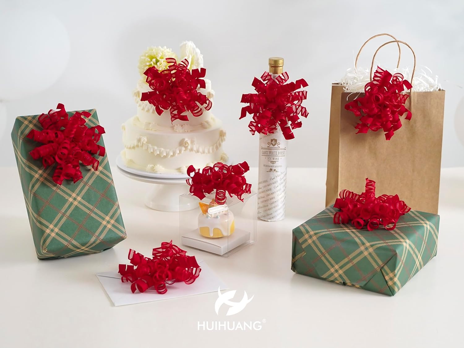 HUIHUANG Red Bows for Gift Wrapping Christmas Gift Bows 5 inch x 8 Counts Self-Adhesive Curly Ribbon Bow for Presents, Paper Bag, Party Favors, Wrapping Accessories, Holiday Wedding Decoration - Image 4
