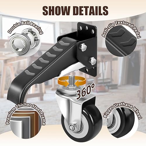 Miniatura 5 de SPACECARE Juego de ruedas para banco de trabajo, 600 libras, de liberación rápida, 2 opciones de montaje, ruedas retráctiles, ruedas ajustables de