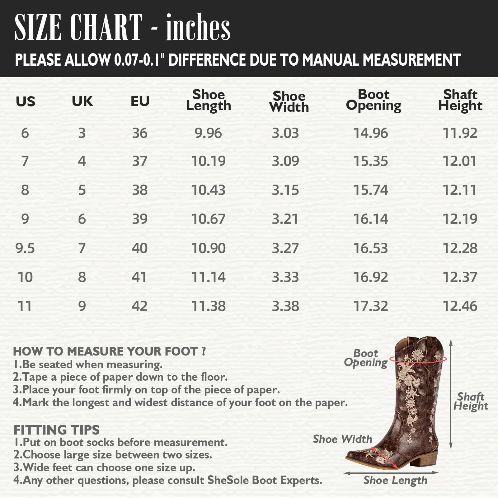 SheSole Cowboystiefel Damen Westernstiefel mit Blockabsatz Sommer Cowgirl Stiefel Schuhe