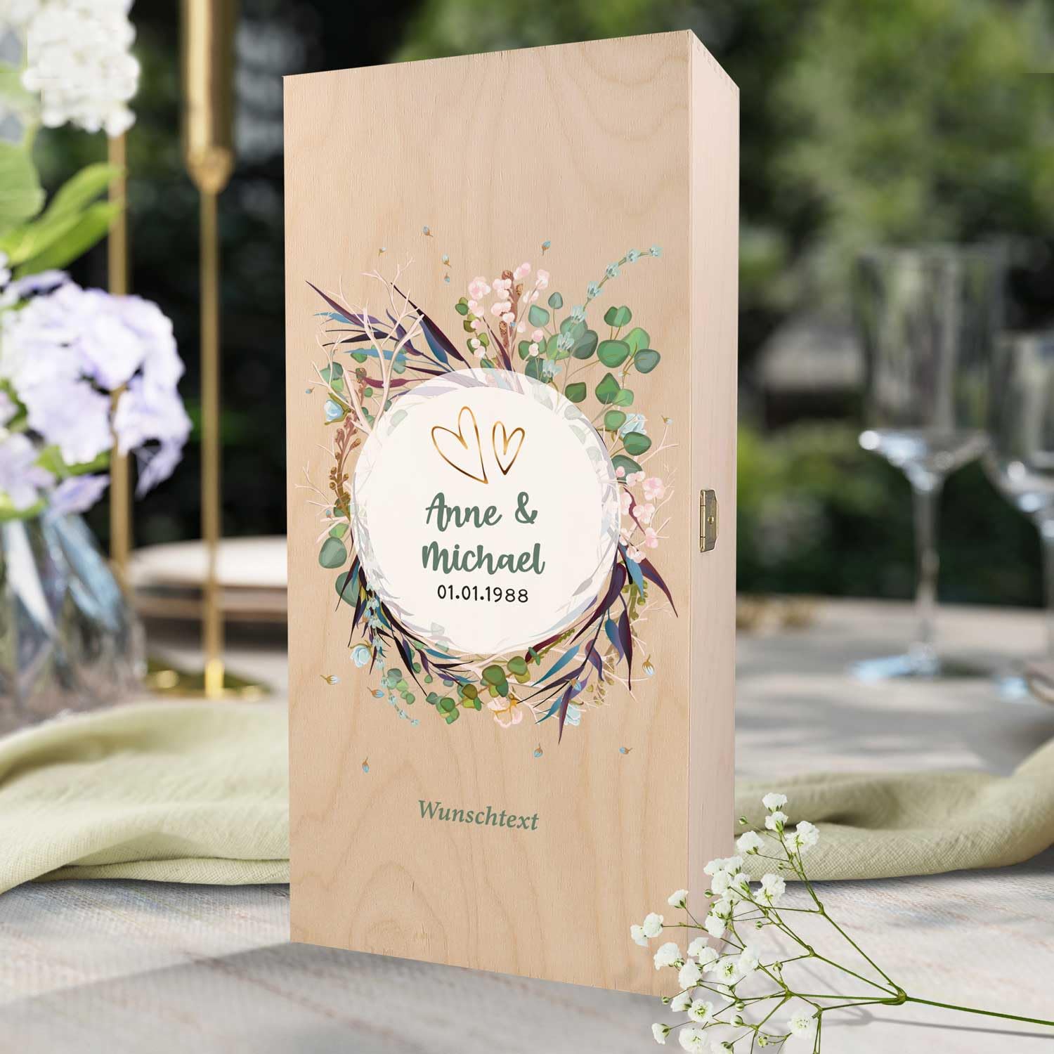 Leonardo Flûtes à champagne gravés Design floral Cadeau mariage, fiançailles ou anniversaire Boîte bois vintage imprimée