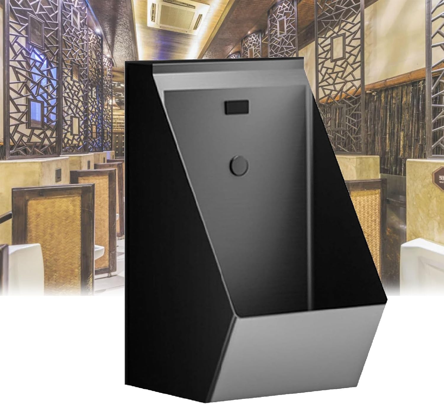 304 Stainless Steel Automatic Sensor Urinal Toilet, Non-Contact Urinal Flusher, Automatic Sensor Urinal, Vertical Drainage for Bar Bathroom Hotel Shop,Gold.(Black)