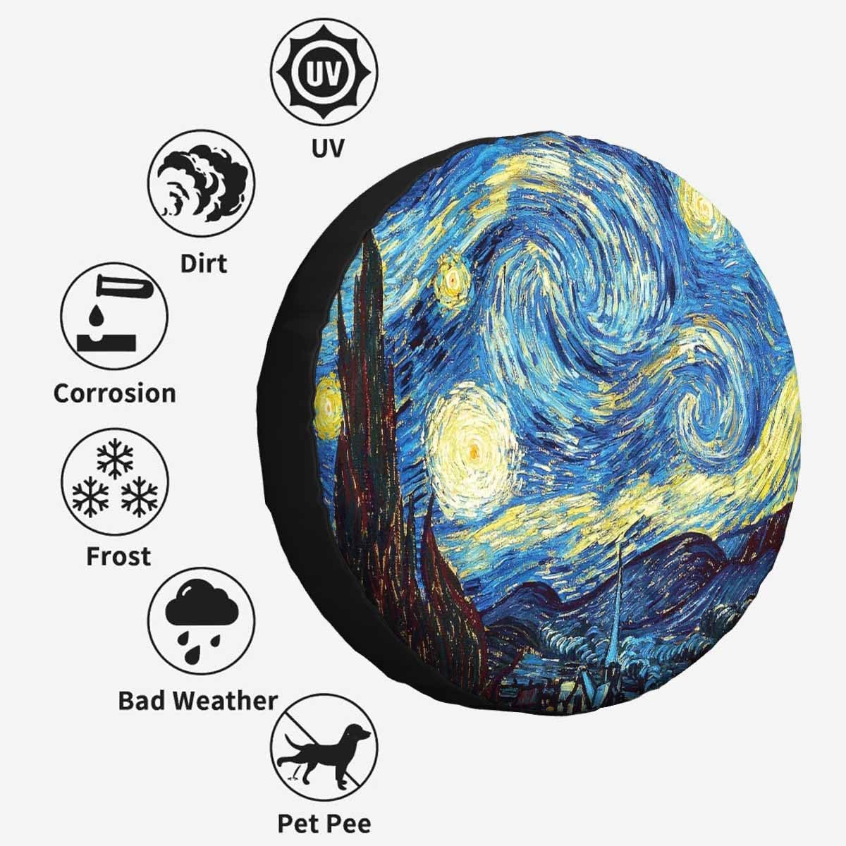 Abstract Starry Sky Spare Tire Cover for RV Trailer Horror Halloween Painting at Night Wheel Protectors Weatherproof Polyester Tire Case for All Cars SUV Camper Travel 15 inch