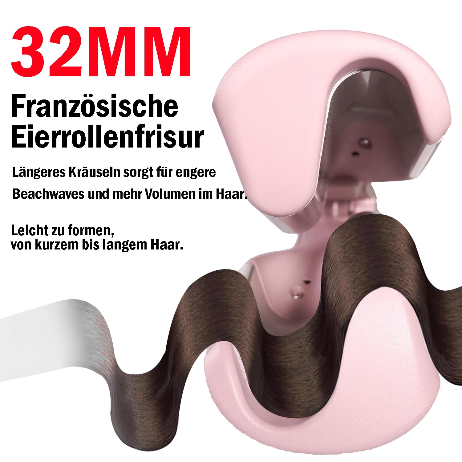 Sadodo Ferro arricciacapelli in ferro ondulato da 32 mm, in ferro crespo, grandi onde d'acqua, onde d'acqua, onde di sirena, in ferro arricciacapelli francese, per capelli lunghi e corti, rosa