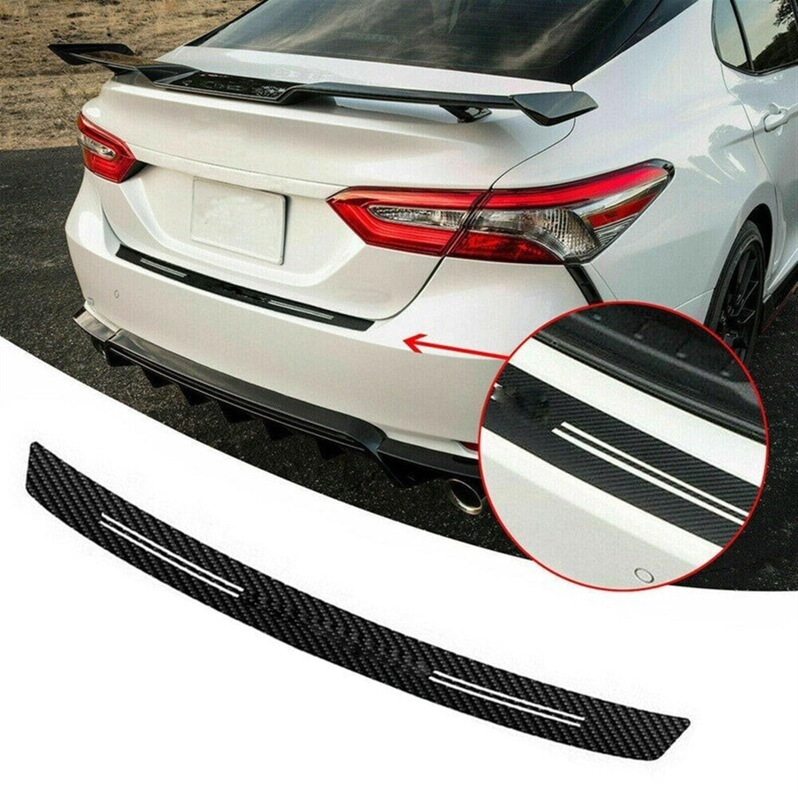 Tira Protectora de Parachoques Adhesivo Protector para umbral de Puerta Coche, 100 cm, 4D, Fibra Carbono, antiarañazos, para Parachoques Trasero