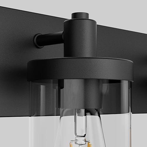 Miniatura 9 de Aipsun Lámpara de tocador negra para baño, 3 luces, estilo granja, para baño, sobre espejo con pantalla de vidrio transparente (no incluye bombilla)