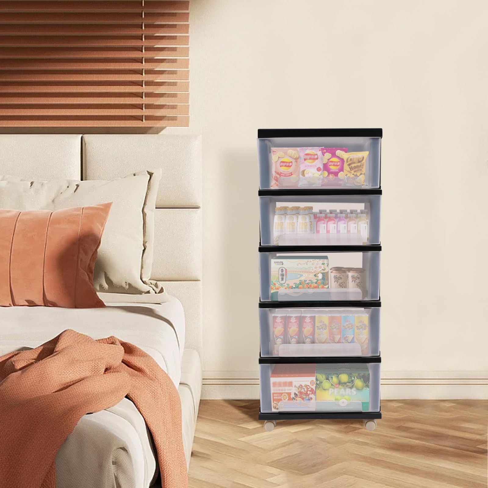 5 cassetti organizer per camera da letto, cassettiera con maniglia, per gioielli, cosmetici, cassetti, ufficio, 40 x 33 x 98 cm, colore nero