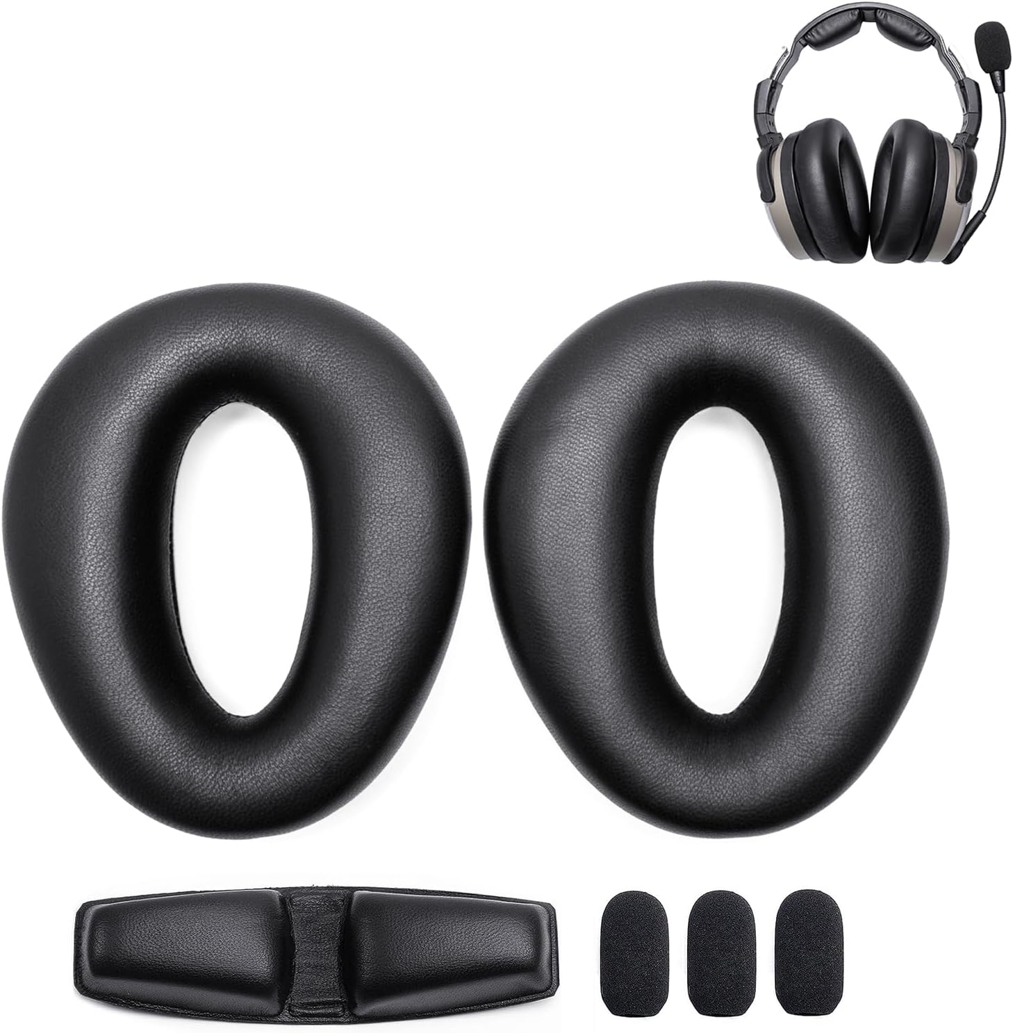 True Lambskin Ear Pads Seals + Head Pad + 3 Mic Muffs Compatible with Zulu Series PFX Aviation Headset, Thicker Memory Foam (Refresher Kit)