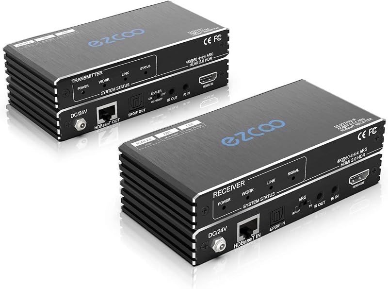 HDBaseT HDMI ARC Extender 4K 60Hz HDR10 18Gbps - 230ft 1080P, 130ft 4K HDMI2.0 HDCP2.2 - Cat5e/Cat6, SPDIF Toslink, Bi-Directional PoE+IR+CEC, DTS:X, Down-Scale, Slim Case EX70H2