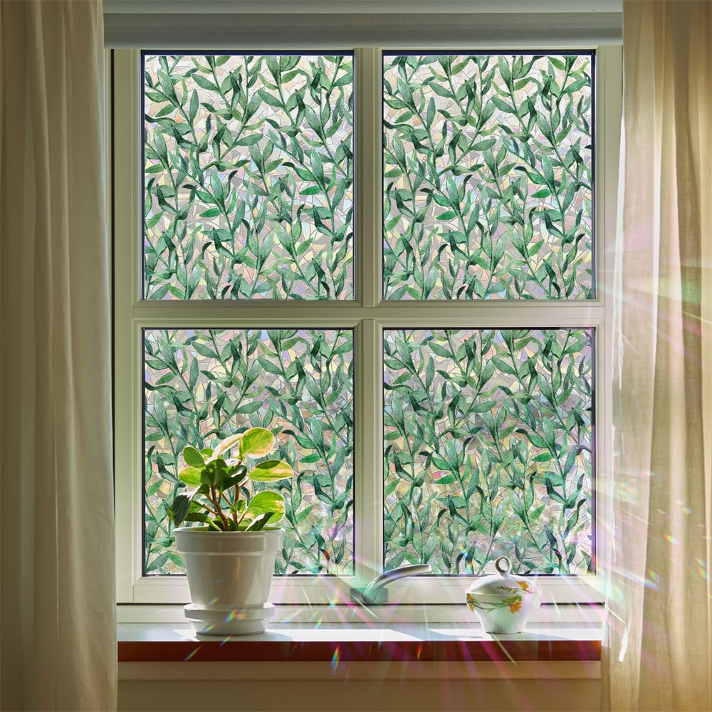 window film, Wide Leaves Privacy Film for Glass Windows,Blackout Self-Adhesive for Bathroom,Static Outdoor(75x200cm)