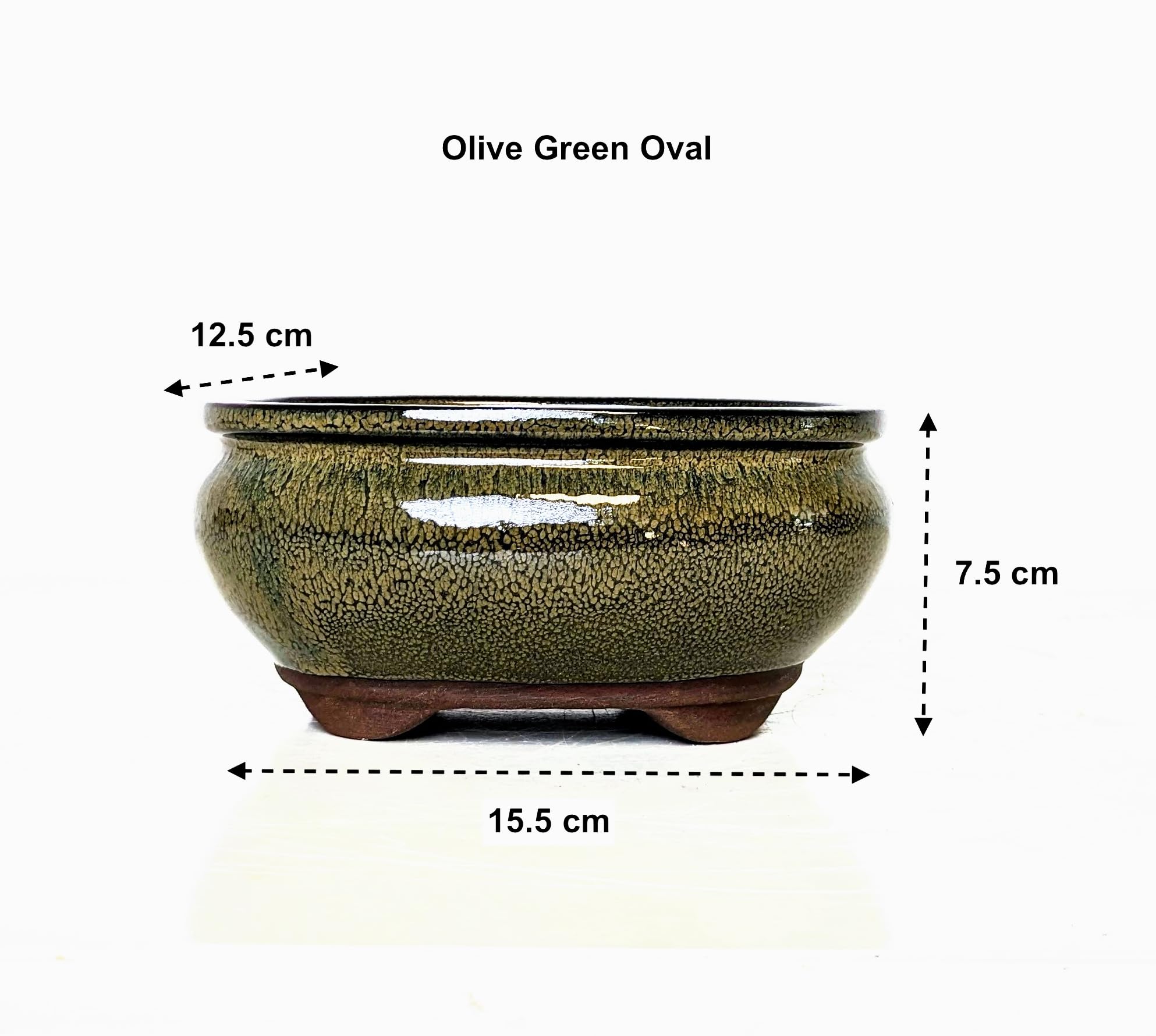 Glazed Ceramic Bonsai Pots without trays (Olive Green, 16cm) - Image 2