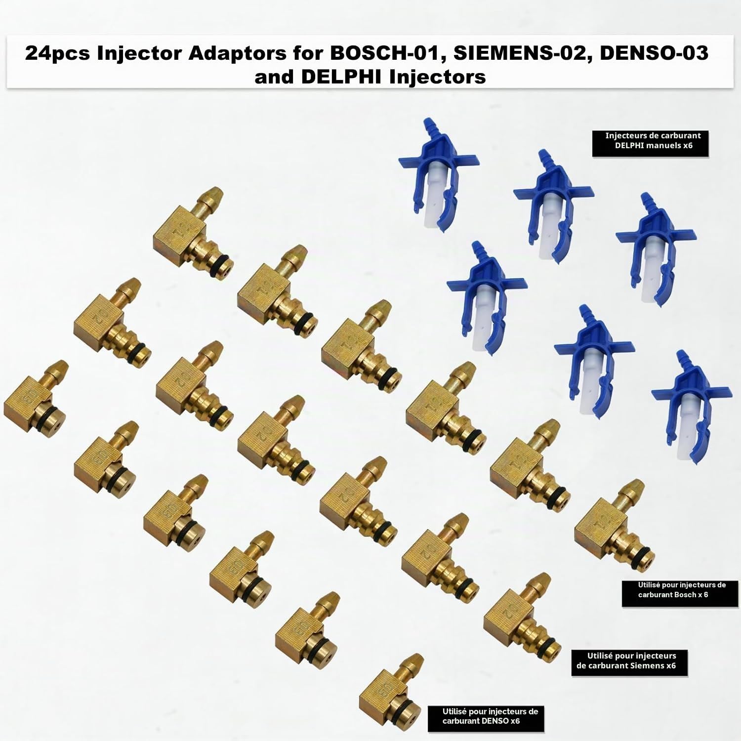 Kit de test pour injecteurs diesel 6 cylindres, testeur de fuite de rail commun avec 24 adaptateurs, débitmètre de carburant pour BOSCH/pour SIEMENS/pour DENSO/pour DELPHI, détection des