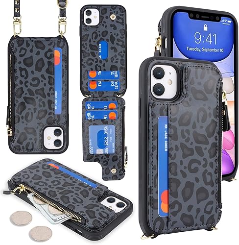 Miniatura 164 de Cavor for iPhone 11 Wallet Case with Card Slots Holder,Premium PU Leather Kickstand Feature Case [Wrist Strap] Double Magnetic Clasp Shockproof Flip