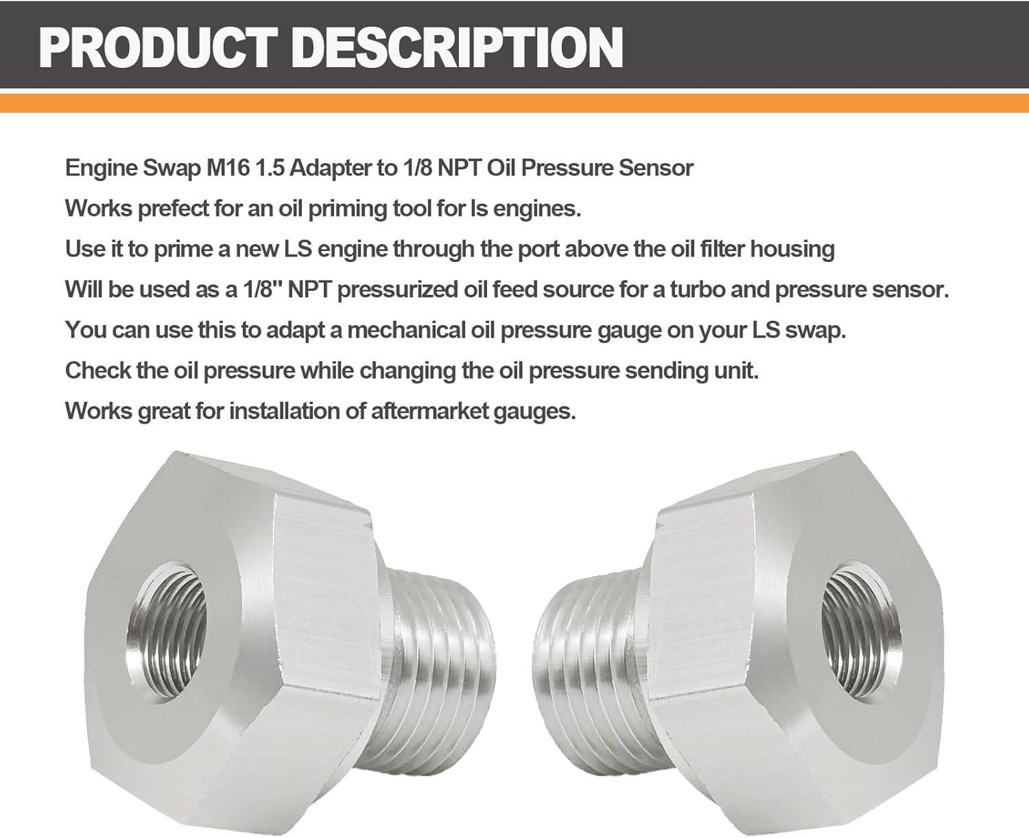 Adattatore M16 A 1/8 NPT Per Sensori Pressione Olio - Compatibile Motori GM LS