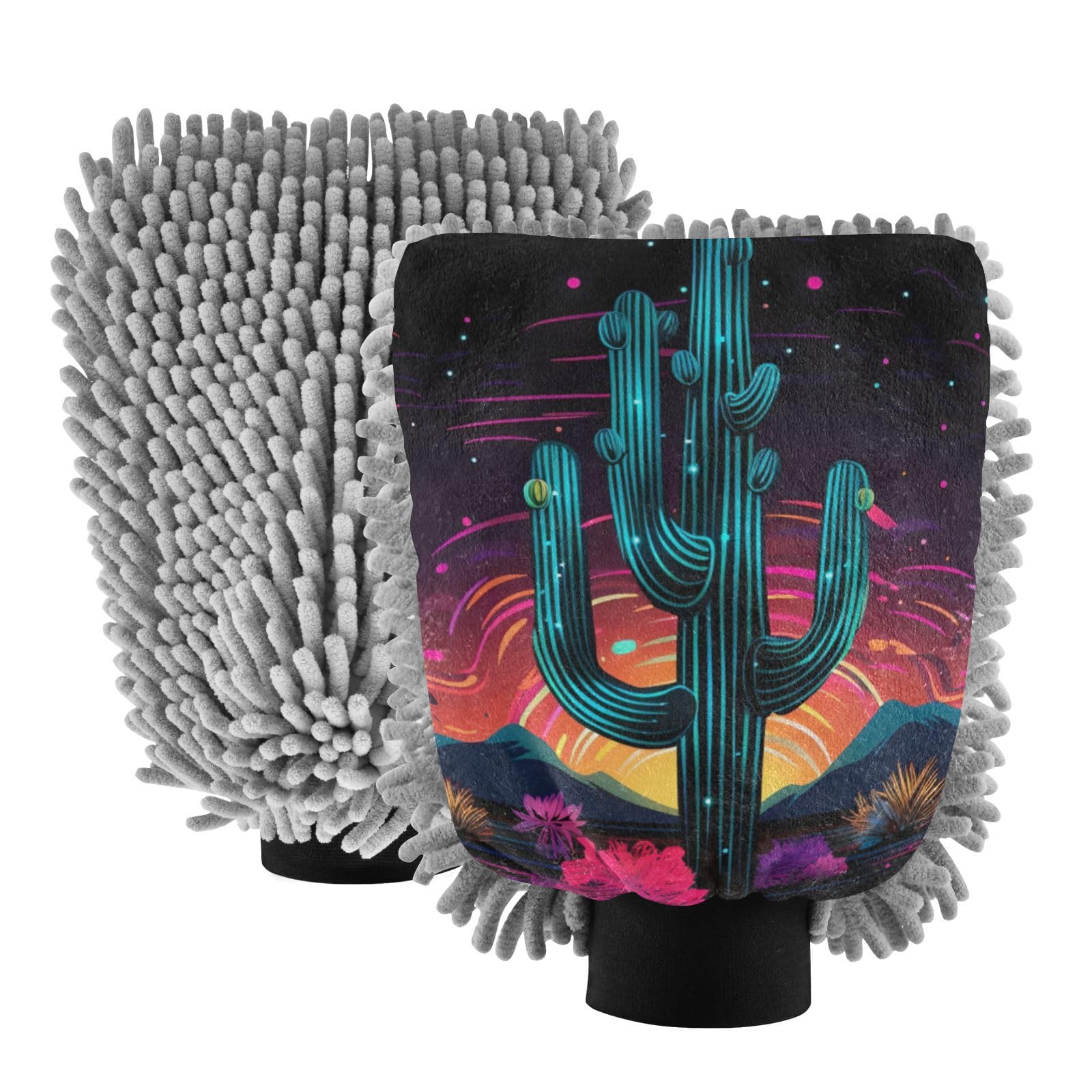 IOACIY Absorbent Microfiber Car Wash Drying Mitts, 2 Pack, Scratch-Free & Lint-Free, Rich Foam, Highly Absorbent, Double Sided, Wash Mitt Perfect for Car Washing, L, Flower (24)