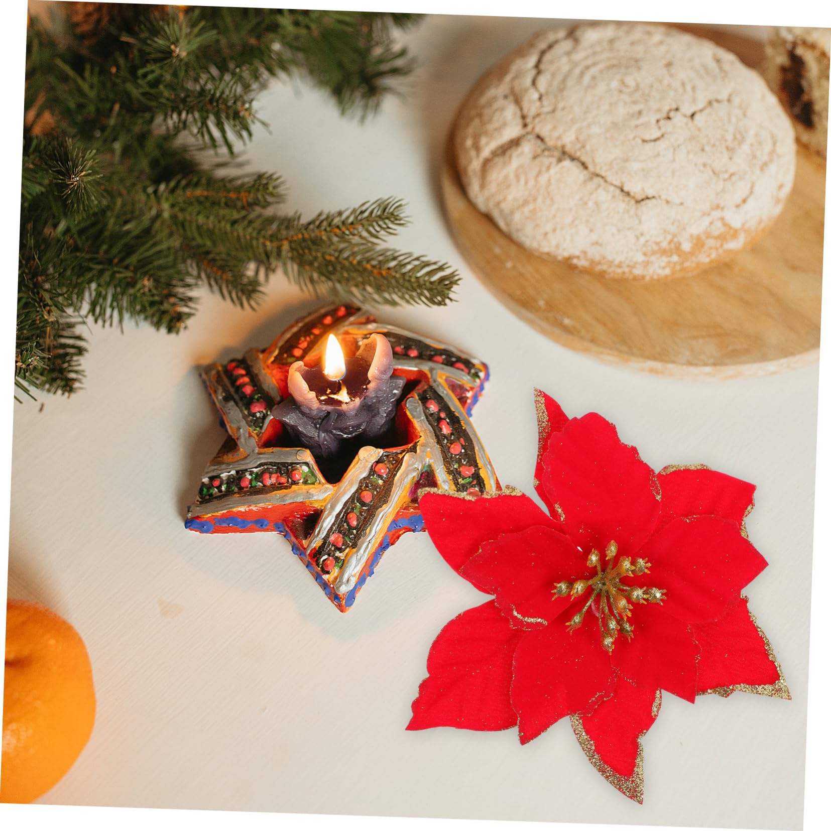 24 Fiori Decorativi Glitterati Per Natale - Per Albero, Tavola E Decorazioni Festive