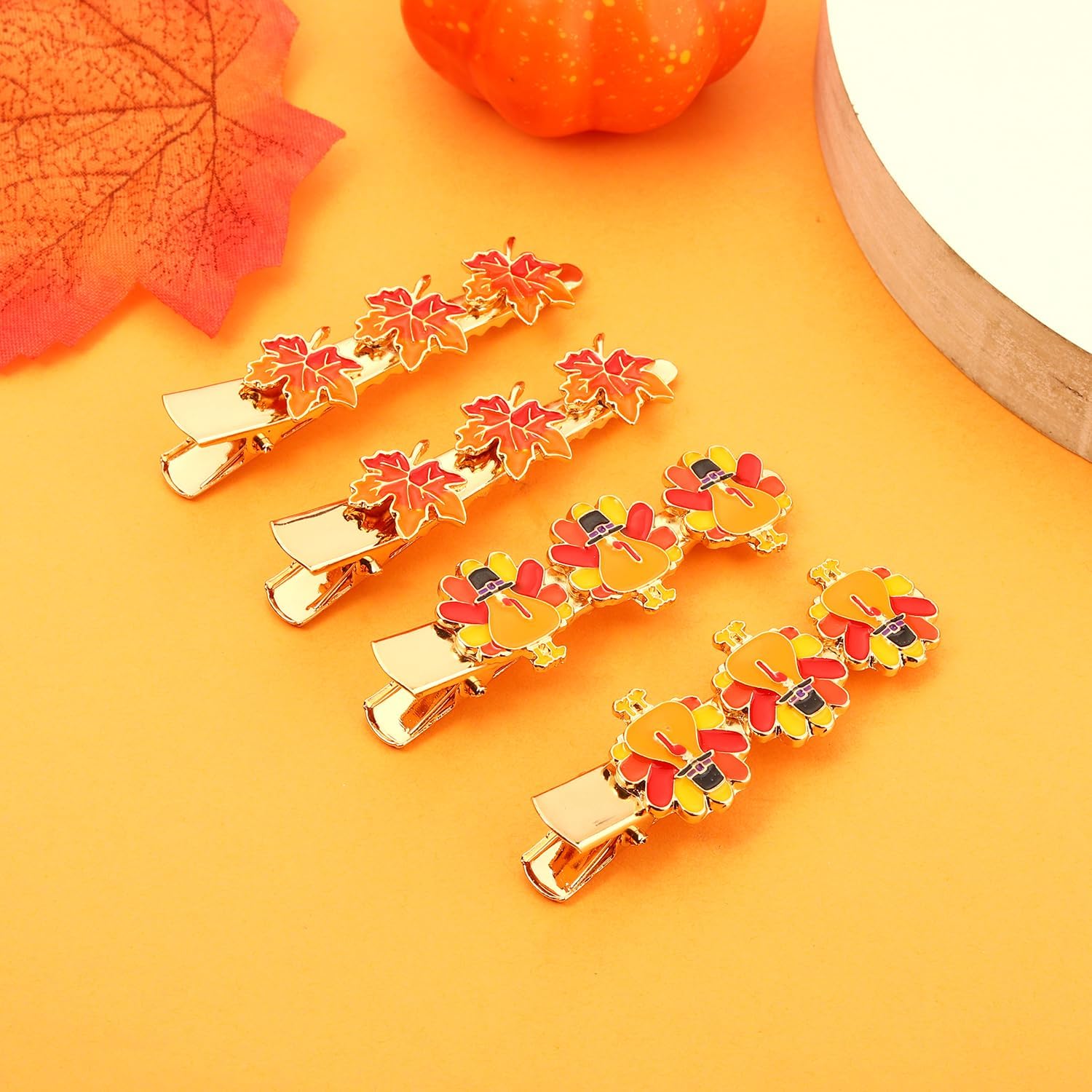 4個 感謝祭 秋 ヘアクリップ 女性用 収穫 七面鳥 メープルリーフ ヘアクリップ 秋 秋 ヘア バレッタ 感謝祭 ヘアアクセサリー