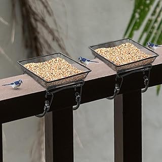 2 Pcs Deck Railing Bird Feeder Tray for Balcony 7 x 7 x 2