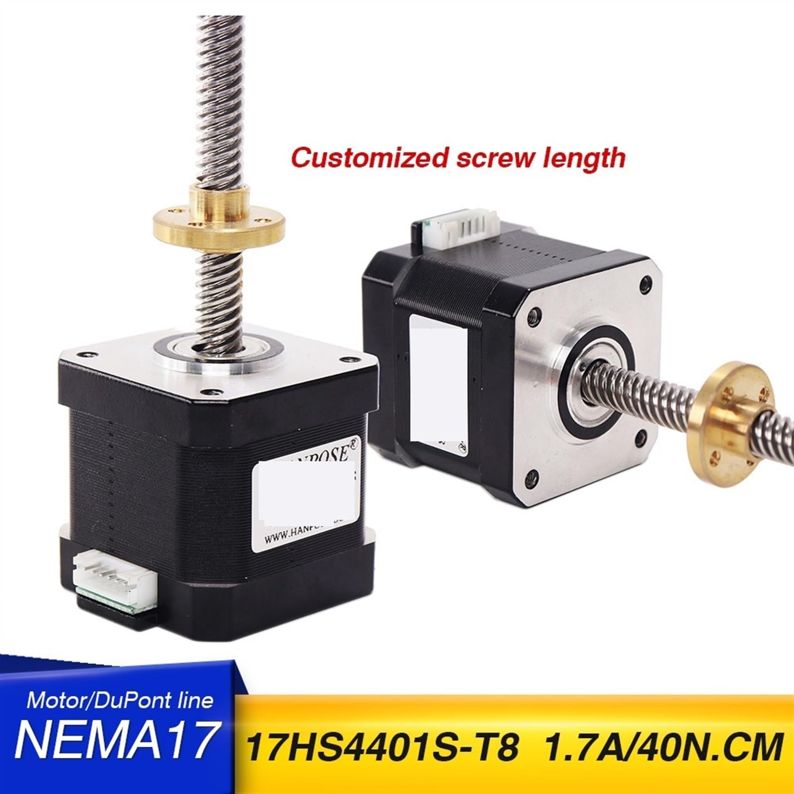 EDEDE Schrittmotor, Schraubenstange L100-350MM Nema17 Schraubenschrittmotor 1,7A 40N.cm 17HS4401S-T8 mit Kupfermutteranschluss 2/4/8mm(17HS4401S-T8-200MM,Lead 4mm)
